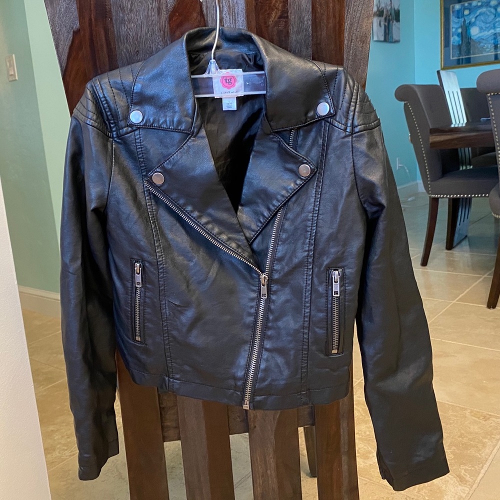 Girls faux leather moto jacket size 10/12